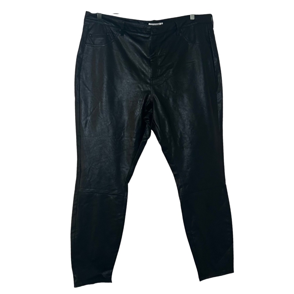 Avec Les Filles Black Faux Leather Skinny Pants Size 1X High Rise 5-Pocket Edgy